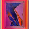 Kleines abstraktes Kunstwerk in Blau, Pink und Orange mit Neonrahmen, Titel: It’s a dream