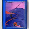 Abstraktes Bild pink-lila mit orangem Schwung im Acrylrahmen, Titel: Moving around