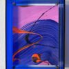 Abstraktes Bild pink-lila mit orangem Schwung im Acrylrahmen, Titel: Moving around